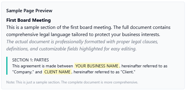 First Board Meeting - Corporation
